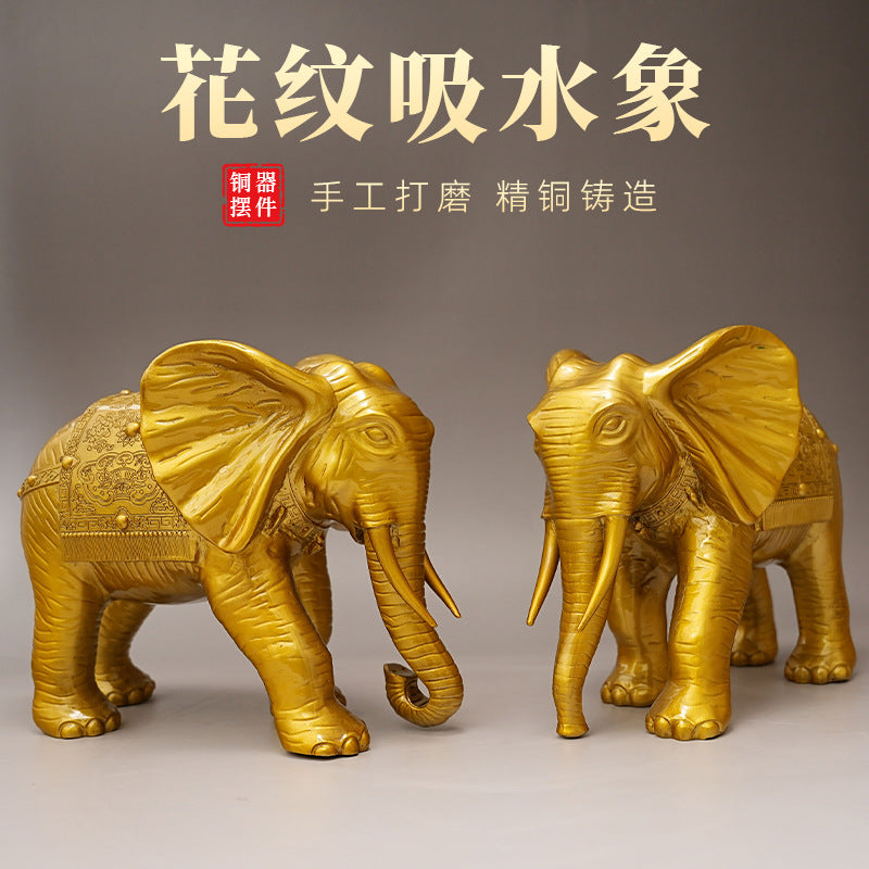 Brass Elephant Figurine Pair, Chinese Style, Indoor/Outdoor Decor