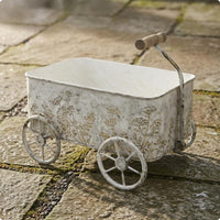 Iron Planter Wagon Embossed Floral Vine Garden Decor Indoor Outdoor Use