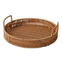 Imitation Rattan Tray with Handles Versatile Woven Tray with Handles Lightweight Round Serving Basket for Kitchen Counter