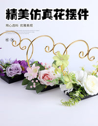 Simulated Rose Floral Arrangement with Diamond Ring and Heart Stand for Weddings and Home Decor