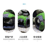 爆款鱼缸躲避洞小鱼虾躲避屋仿真带假草酒桶鱼缸造景装饰摆件无毒