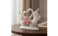 Glossy Ceramic Swan Figurine Gold-Trimmed Swan Ornament Floral Decor Sculpted for Living Room, Bedroom, Reception, Hotel