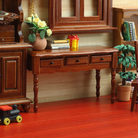 1:12娃娃屋DOLLHOUSE迷你小家具书房微场景抽屉书桌课桌栗色桌子