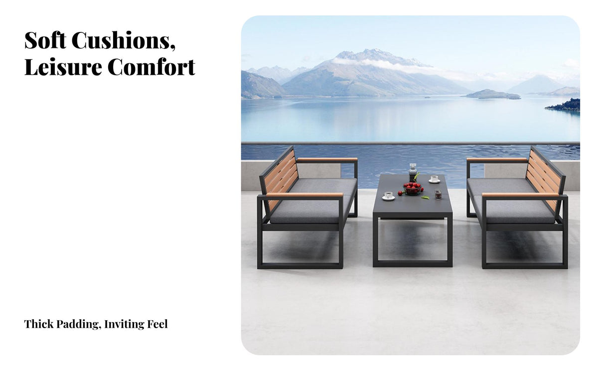 Waterproof 4-Piece Sofa and Armchair Combo Weather-withstandant Loveseat and Armchair Set sturdyDuty Frame Outdoor Furniture Low Maintenance for Property Managers, Business Owners, Garden, Backyard, pool deck, Balcony
