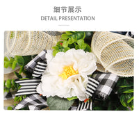 亚马逊 人造牡丹花蝴蝶结泪珠花环 农舍户外婚礼家庭派对装饰壁挂