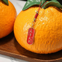Living Room Decor Hand Painted Ceramic Orange Figurines for Good Fortune, Chinese Style Fruit Ornament Pair for Housewarming Gift