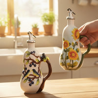 Hand-painted Ceramic Condiment Bottle with Floral and Fruit Patterns