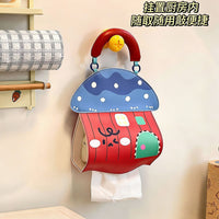 Cute Cartoon Wall-Mounted Leather Tissue Box for Bathroom, Waterproof