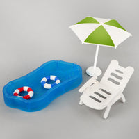 Miniature Dollhouse Pool Set with Swim Ring, Palm Tree, Umbrella, and Beach Chair - Toy Accessories