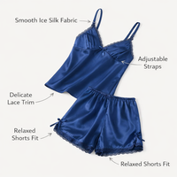 Pajamas For Young Women, Luxurious Ice Silk Loungewear Nightwear Set, extremely-Thin And Breathable Short For Relaxing, Imitation With V-Neck Design