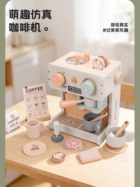 Wooden Simulation Coffee Machine Toy for Kids Pretend Play