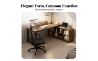 Modern Simple Design L-Shaped Desk with Shelves Integrated Bookshelf L-Shaped Desk with Storage Wide Desktop Computer Table Sturdy Frame for Students, Professionals, Adults, Bedroom, Study Room, Work
