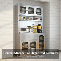 Stainless Steel Kitchen Cabinet Multi-Functional Microwave Oven Stand Cabinet Large Capacity Tall Kitchen Storage for Families, Dining Room