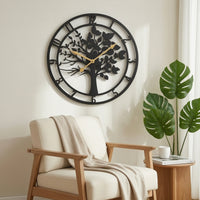 Wall Clock with Tree Silhouette Modern Metal Wall Clock Elegant for Living Room
