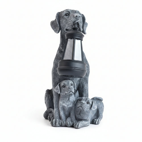 Resin Seated Dog Lantern Ornament Solar Lantern Dog Statue for Garden