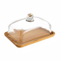 Wooden Cake Stand with Glass Dome Freshness Protection Rectangular Cake Dome