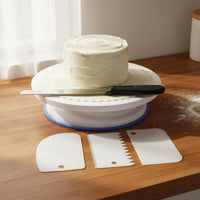 Rotating Design Cake Turntable and Decorating Set All-in-All-Inclusive Cake Turntable Stainless Steel Spatulas Baking Supplies Set Food Grade Material for Home Bakers, Beginners