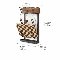 Pot Lid Holder, Carbon Steel Pan Organiser, Wall-Mounted Vintage Walnut Wood for Kitchen Cabinet, 35.5cm x 16.5cm