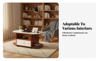 Oval Coffee Table with Drawer Mobile Design Living Room Furniture Space-Saving