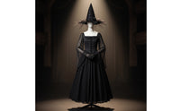 Halloween Witch Costume with Hat Black Witch Costume Corset-Style Gothic Dress transparentSleeved for Women, Cosplay