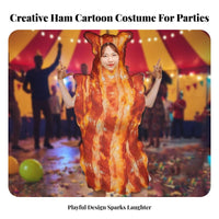 Meat Strip Outfit Realistic Print Funny Food Costume Single-Piece Design Food Themed Bodysuit for Families, Adults, Parties, Stage Performances