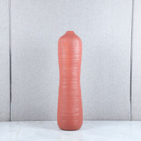 Nordic Style Bean Paste Pink Textured Ribbed Floor Ceramic Vase for Living Room and Entryway, Dried Flower Arrangement, Soft Decoration