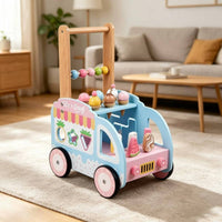Wooden Ice Cream Pusher Multifunctional Activity Central Ice Cream Pusher Balance Coordination Training Learning Walking Toy for Young Children