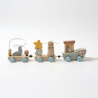 Brightly Painted Wooden Pull Train Rolling Animal Pull Toy Classic Wooden Train with Wheels Educational for Playroom