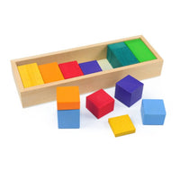 Rainbow Wooden Building Blocks Bright Multi-Hued Stacking Blocks Educational Geometric Shape Sorting Toy for Kids, Young Children, Preschool, Playroom