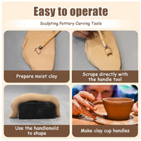 Ceramic Tool Set with Wooden Handle Stainless Steel Clay Cutter and 12 Cup Handle Mold Templates