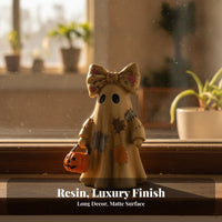Spectral Witch Figurine with Pumpkin | Detailed Patchwork Design, Gold-Toned Finish Accents, spectral Figurine with Pumpkin Bucket, for Tiered Tray