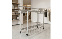 Telescoping Rolling Garment Rack Space-Saving Foldable Garment Rack Mobile Adjustable for Apartment