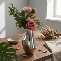 Silver Vase Lustrous Finish Decorative Vase Textured Surface Decor Piece for Office