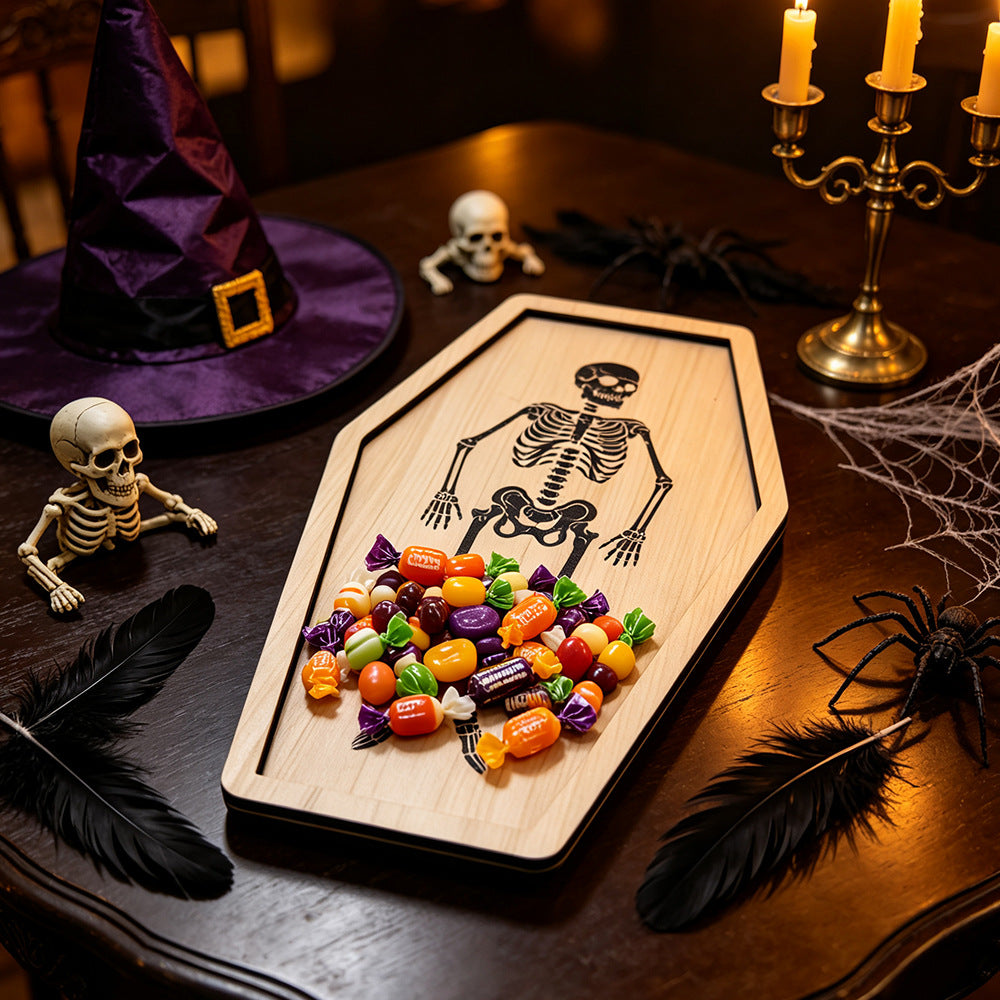 Halloween Wooden Carved Tray for Home Decor and Storage