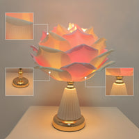 Rose Table Lamp Smooth Dimming Ceramic Lamp with USB Switch Ambient for Vanity
