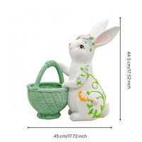 Hare Basket Planter Floral Motif Resin Hare Planter White Animal Figurine for Balcony