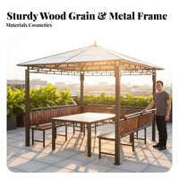 Weather Resistant Gazebo with Bench and Swing Sun Protection Garden Pavilion Sturdy Construction Outdoor Structure Waterproof Roof for Homeowners, Families, Adults, Terrace, Backyard, Courtyard, Poolside