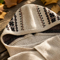 Jacquard Balaclava Hat for Women, Winter Warm Knitted Hood Scarf Combo