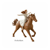 Girl Riding Horse Figurine Sculpted Surface Girl on Horse Figurine for Bedroom