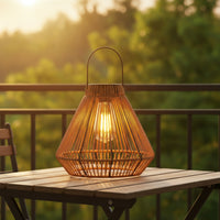 Hanging Solar Lantern Natural Rattan Lantern Large for Patio, Porch