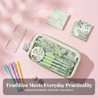 Pastel Colors Chinese Design Stationery Kit Large Capacity Writing Instrument Pouch for Students, Journaling Enthusiasts, Classroom, College