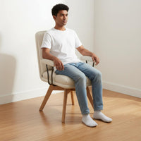 Padded Cushion Ergonomic Office Chair with Wooden Legs Support Modern Vanity Chair Anti-Slip Floor Protection Leather Vanity Armchair Heavy Duty Base for Students, Bedroom