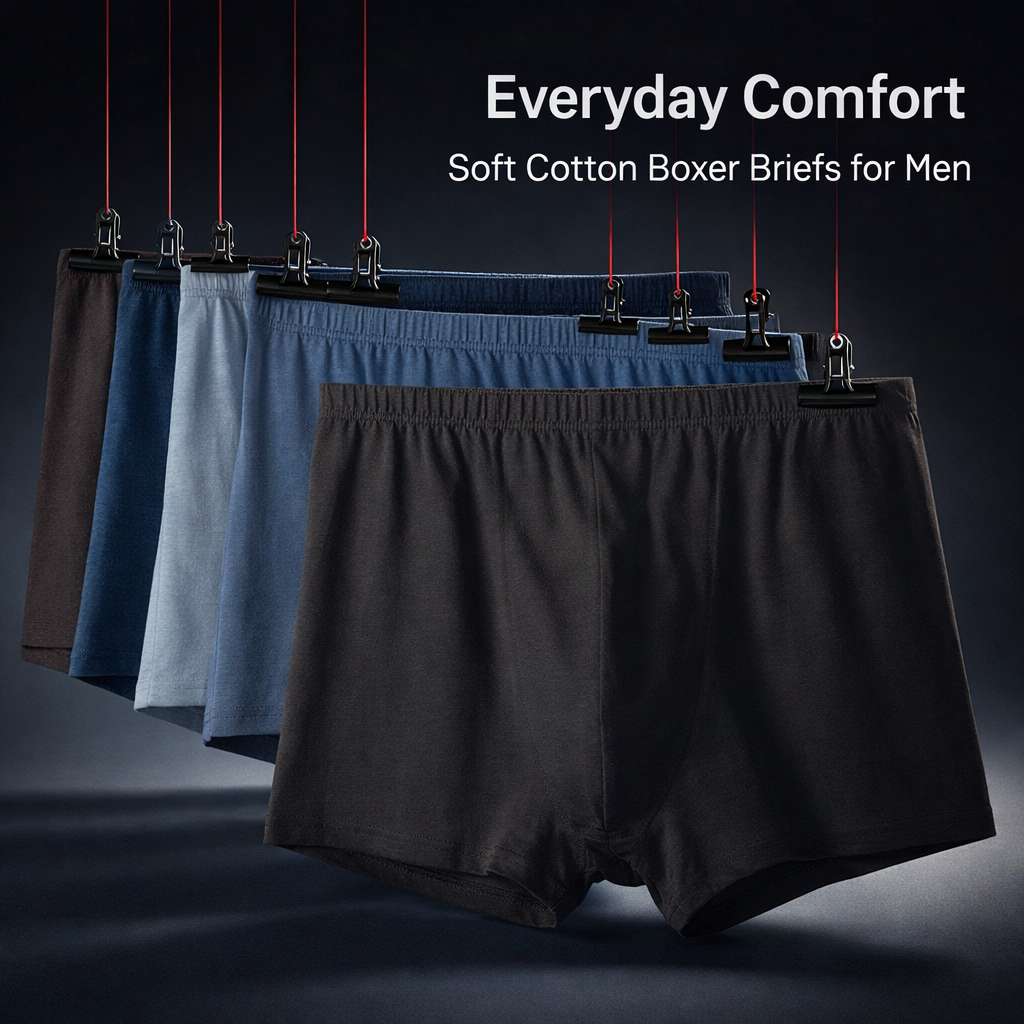 Men's Underwear Briefs in 100% Material for Big and Tall Loose Fit Boxers for Everyday Wear and Daily Use, Breathable Plain Weave