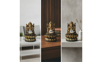 Antique Gold Ganesha Statue with Light Illuminated Deity Statue with Crystal Sphere Spiritual Decorative Sculpture Resin for Altar