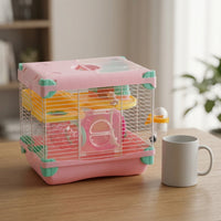 Double Layer Hamster Cage for Dwarf Hamster, Portable and Wire Multi Level Habitat, Two Tier Small Animal Habitat Suitable for Beginners
