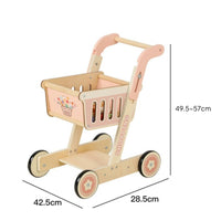 Wooden Shopping Cart Pretend Play Imaginative Shopping Cart Rounded Edges for Kids
