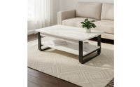 Rectangular Wood Coffee Table Wide Tabletop Coffee Table with Storage Shelf Heavy Duty Living Room Furniture for Small Apartment Dwellers, Office