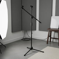 Sturdy Metal Construction Floor Audio Record Device Stand 360° Rotation Tripod Extended Mic Stand Lightweight and Portable Adjustable Audio Record Device Holder for Streamers, Singers, Musicians, Live Broadcasting, Stage Performance, Studio Recording