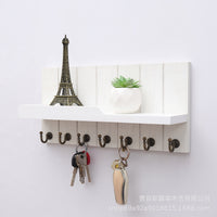 Wooden Wall-Mounted Entryway Key Rack, No Drilling, Wall Hooks, Multi-functional Storage Shelf