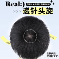 雅悦假发男短发全真莱斯利卷烫发头顶补发片隐形无痕男士发块真发